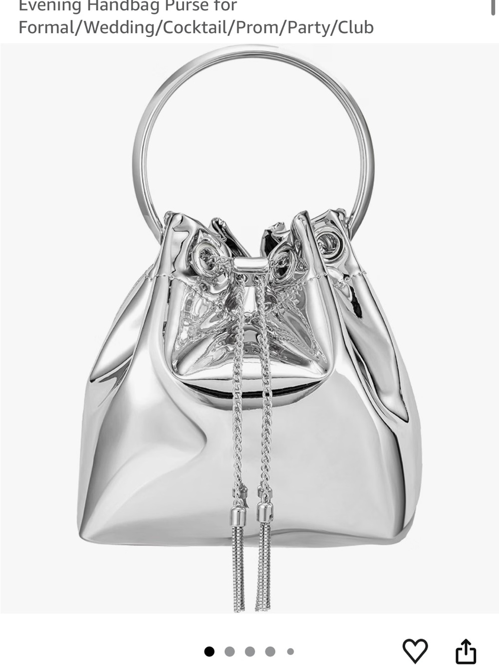 Silver Metallic Drawstring Evening Bag with Hoop Handle
